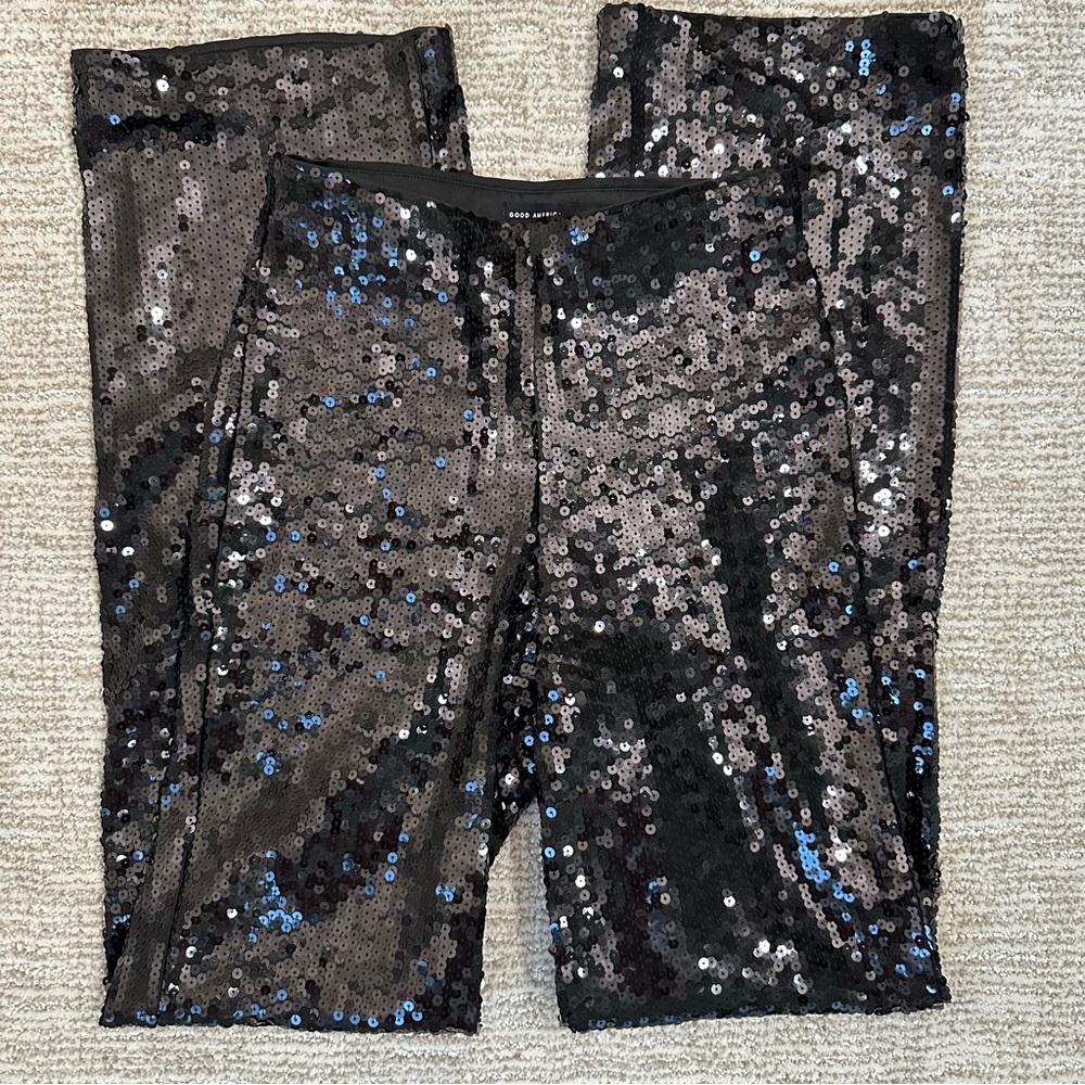 Good American Black Sequin Wide-Leg Pants
